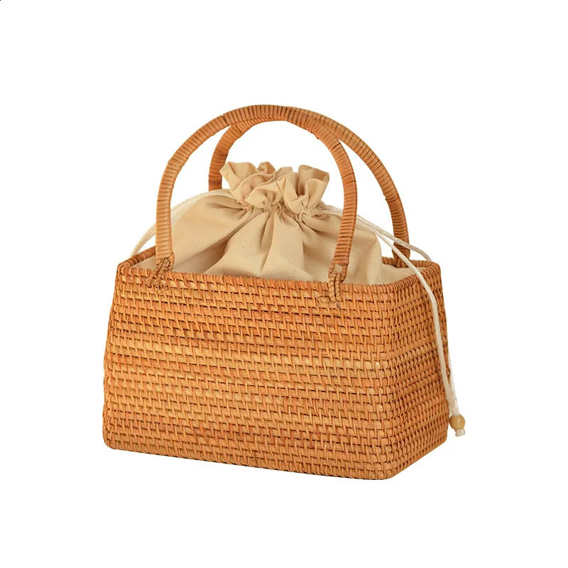 Leisure Hollow Lattan Basket Bag Willow Womens Handbag Handmade Summer Beach Straw Mini Bucket 240913