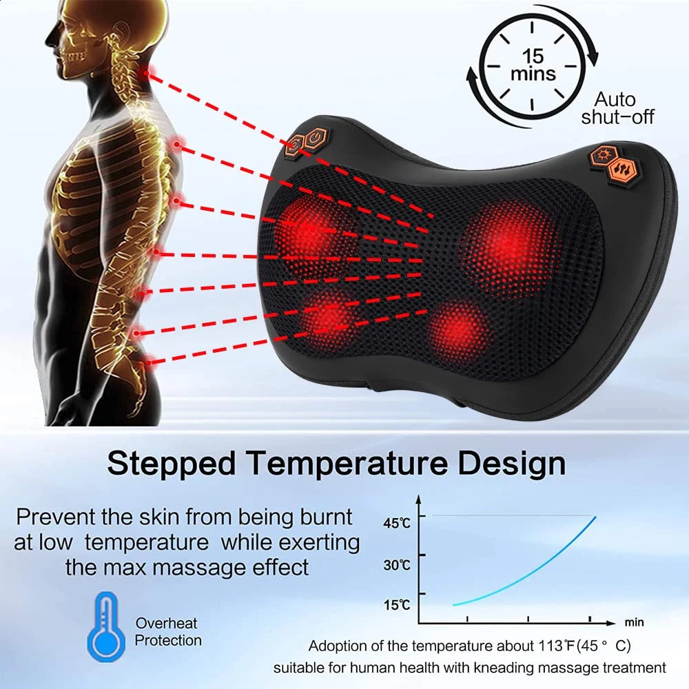 Massage Pillow Neck Massager Heating Car Pillow Finger Pressure Vibration Massager Neck Relaxation Muscle Massage 240914