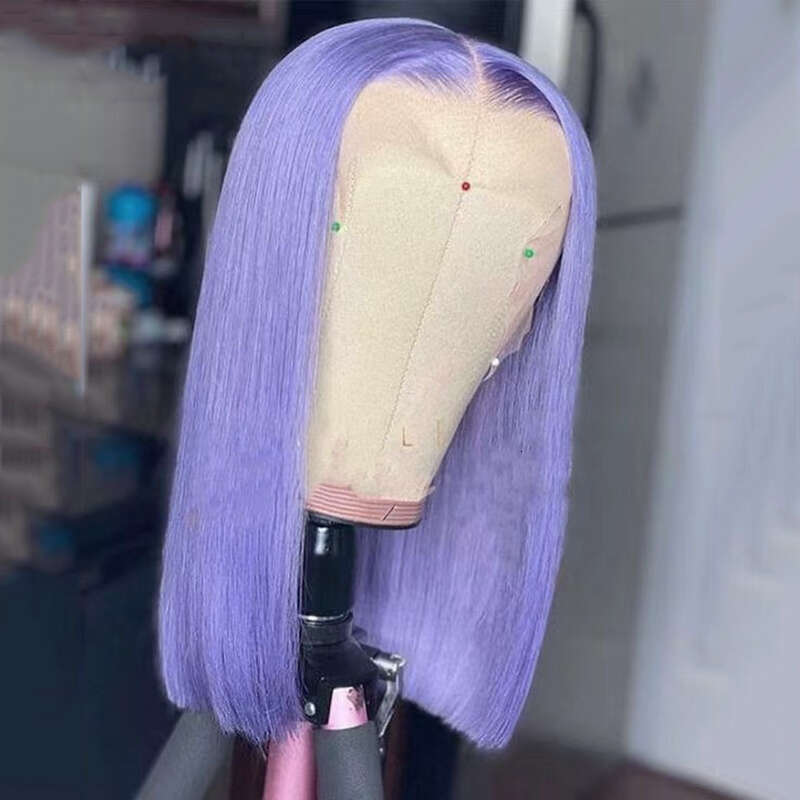 Lace Front Purple Straight Wigs For Women Girls Heat Resistant Synthetic Hair Short Bob Daily Use Cosplay Wig