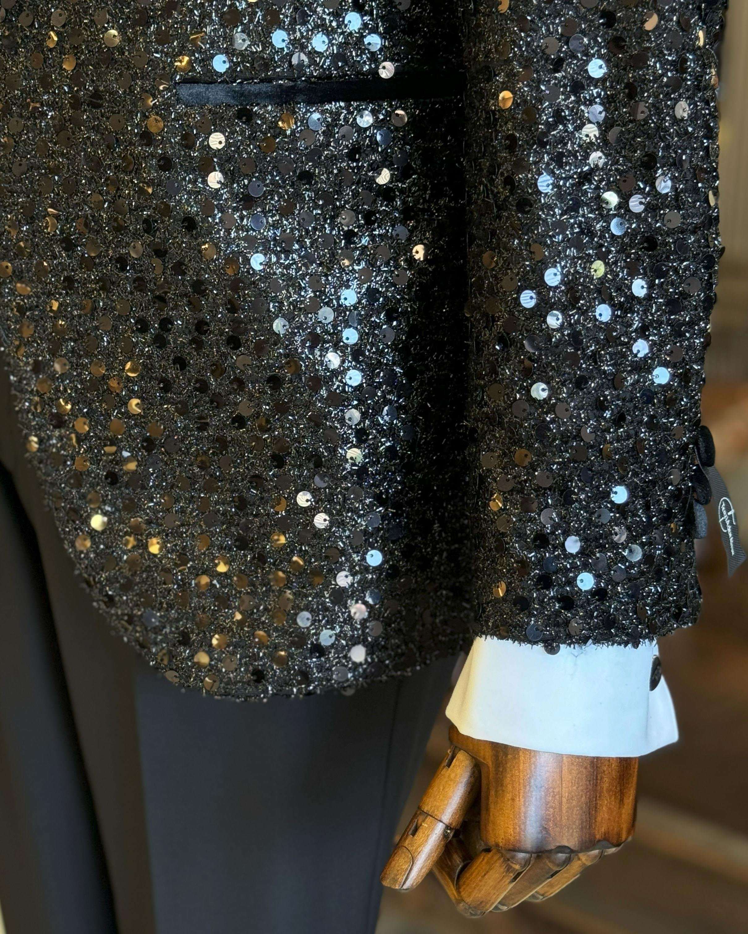 Sequined Mens Wedding Velvet Shawl Lapel One Button Jacket Pants Suits 2 Pieces Birthday Party Prom Formal Groom Wear