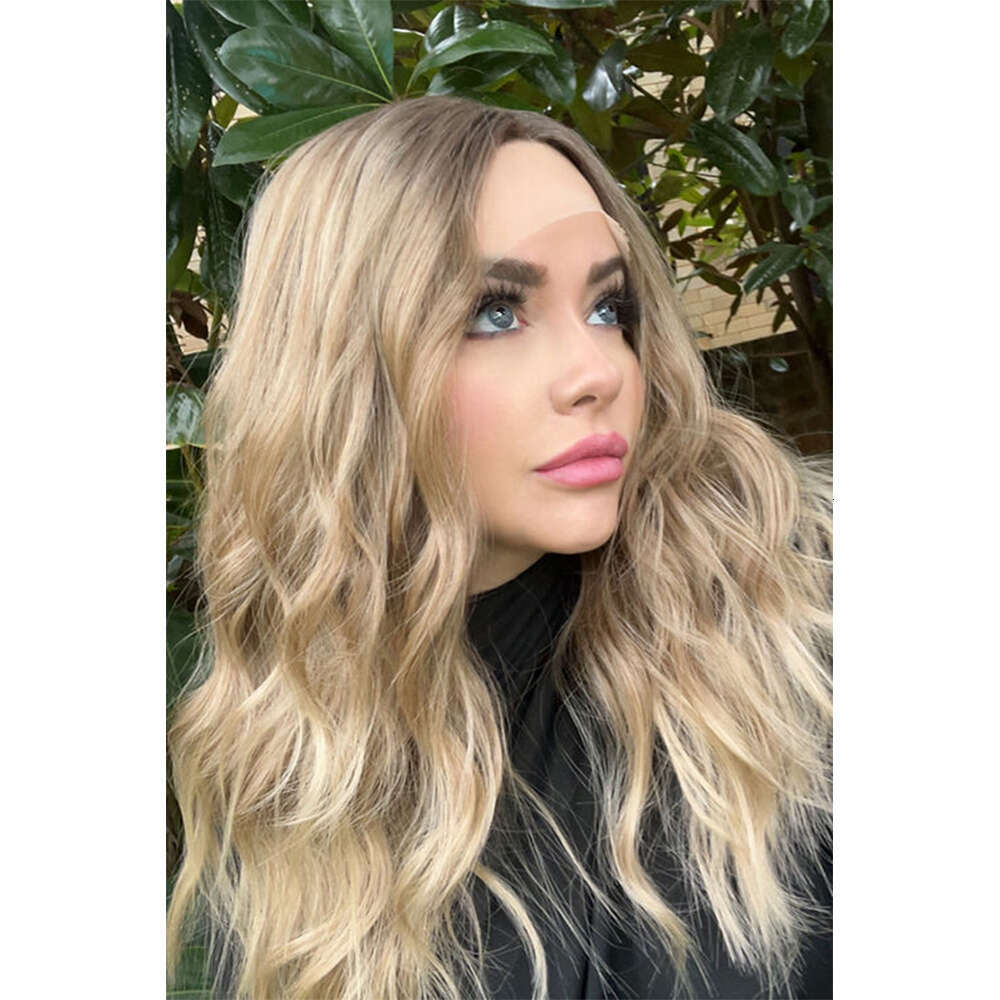 High Quality Synthetic Wigs Light Brunette Blonde Front Wig HD Transparent Lace Natural Wave Heat Friendly Fibres Thick