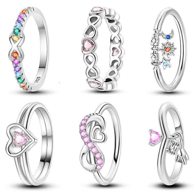 Sterg Sier Moon Sparkg Pink Heart Shaped Zircon Rings 6-9 Yards For Women Fine Wedding Engagement Jewelry Gifts