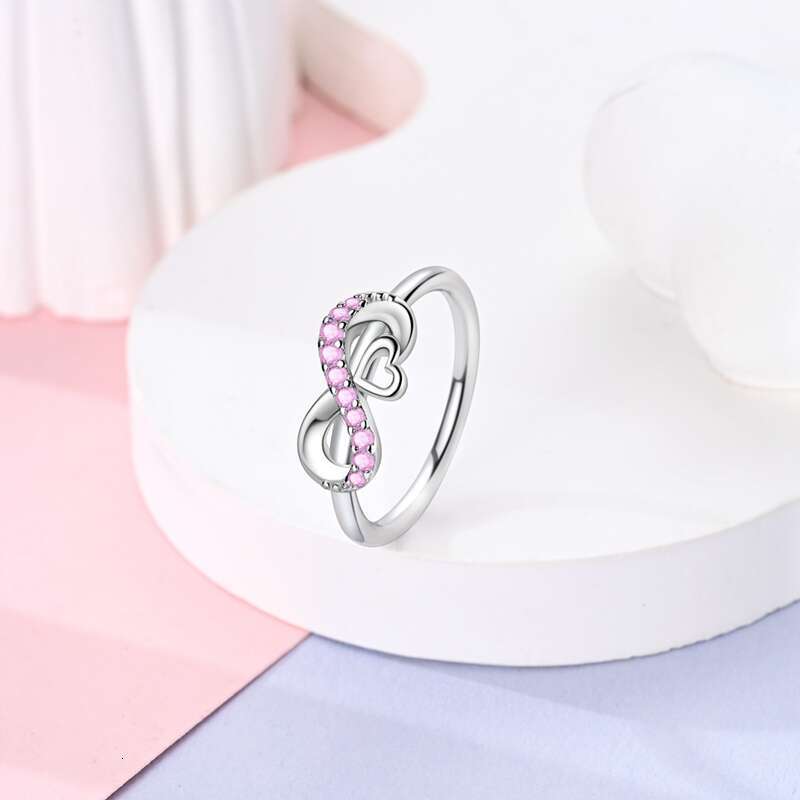 Sterg Sier Moon Sparkg Pink Heart Shaped Zircon Rings 6-9 Yards For Women Fine Wedding Engagement Jewelry Gifts