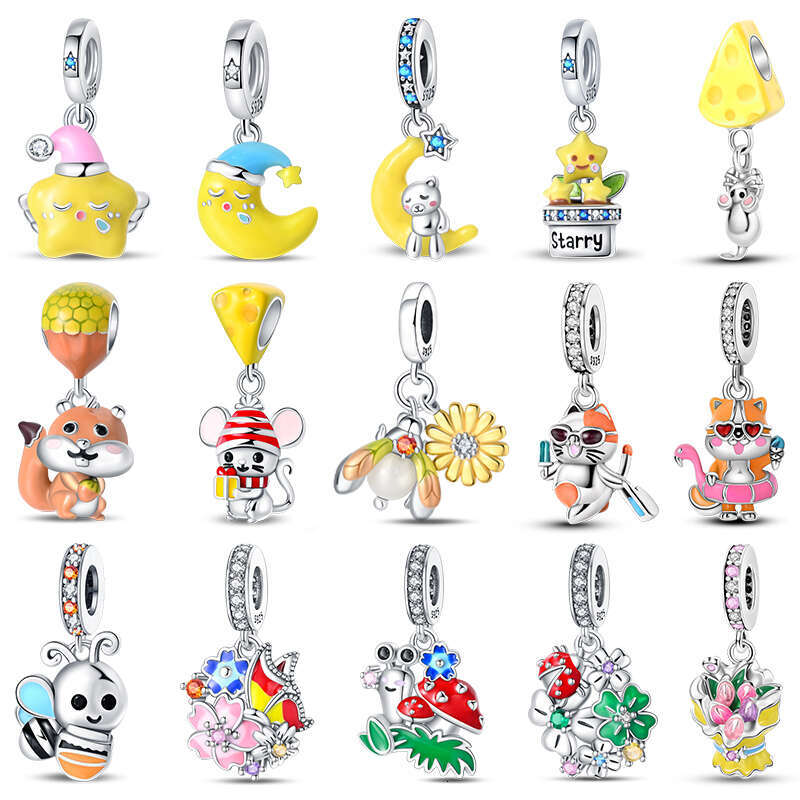 925 Sterling Silver Luminous Star Cute Animal Charms wers Plants Beads Fit Original Bracelets DIY Jewelry
