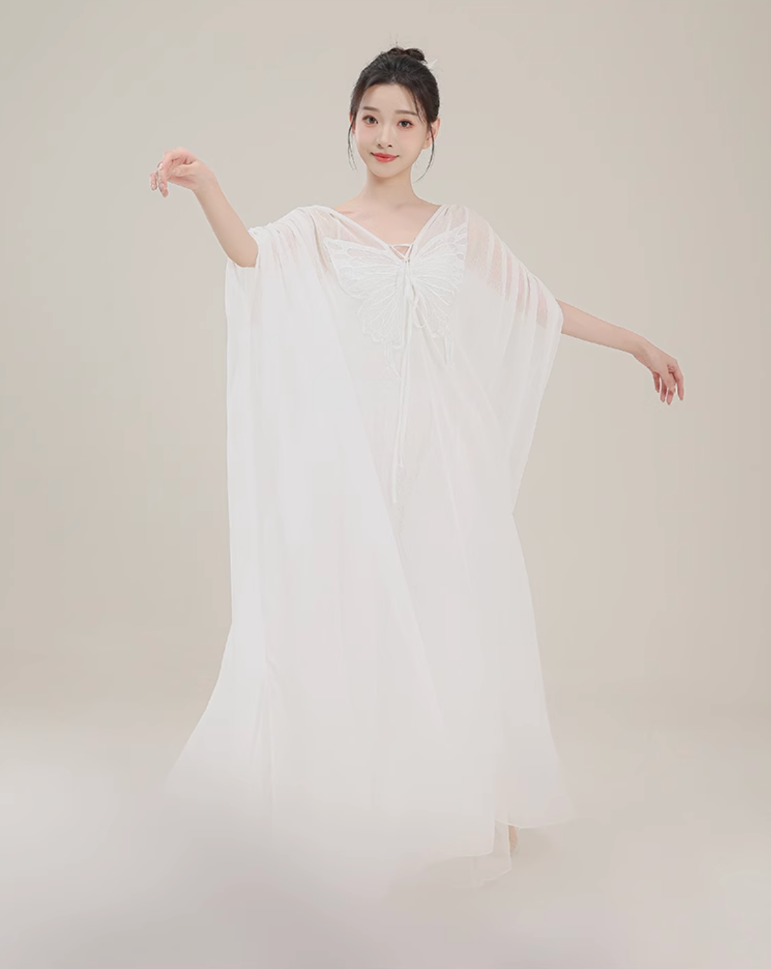 Hanfu-Inspired Ethereal Dance Dress - Modern Zen Style Loose Butterfly Maxi Skirt for Women