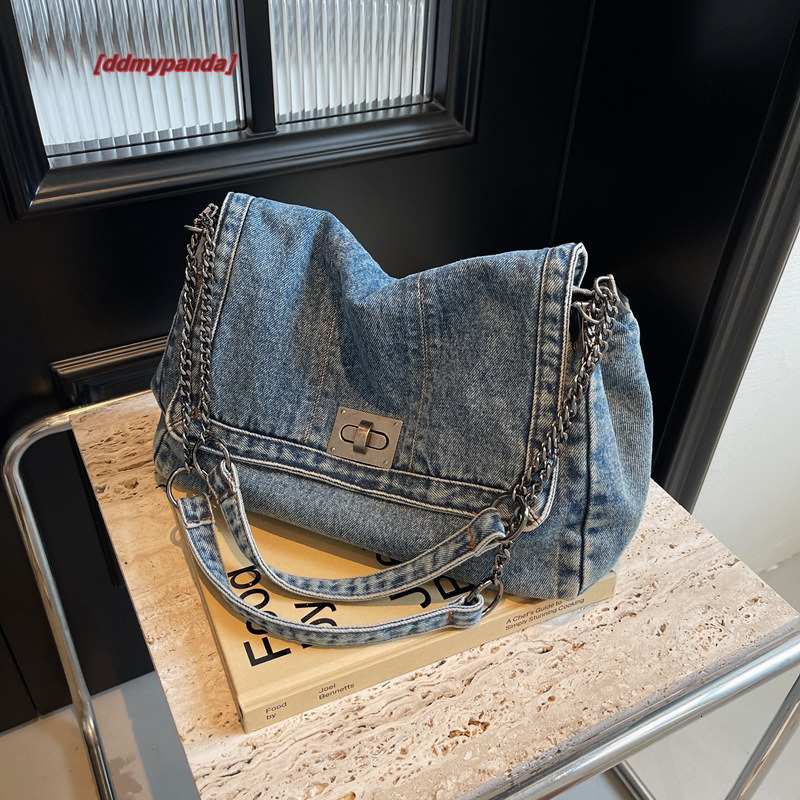 Denim chain shoulder women's fashionable commuting armpit bag, textured travel handbag #42 ddmypanda