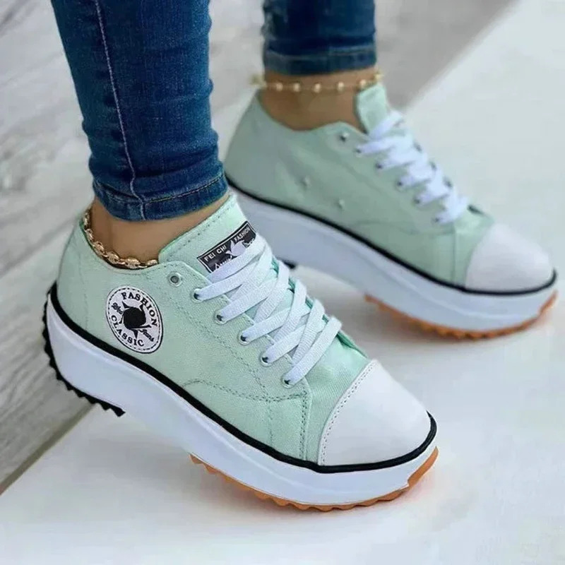 2023 New Sneakers Comfortable Breathable Canvas Fashion Lace Up Flat Ladies Casual Brand Shoes for Women