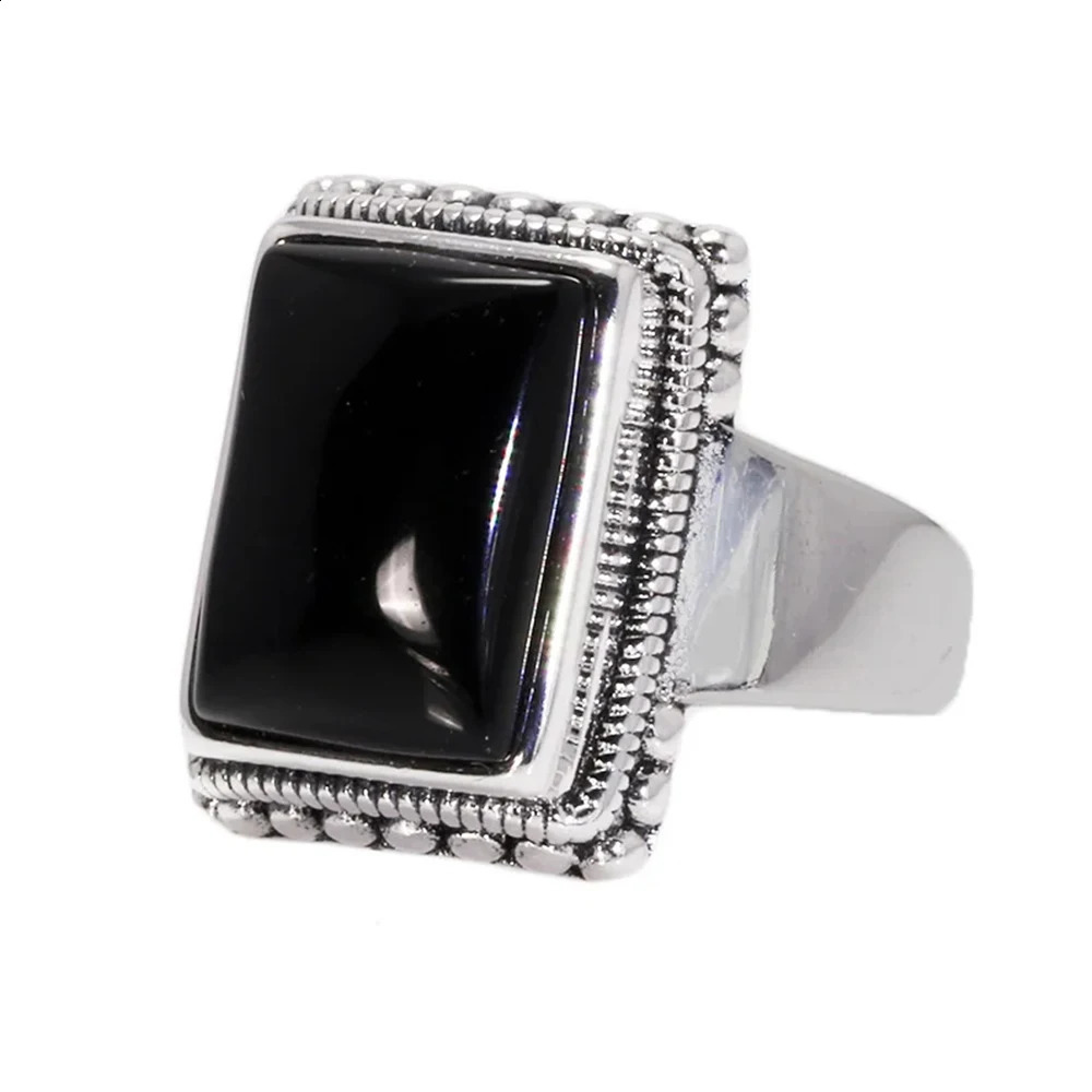 Silver Lucifer Ring Black Agate Natural Stone Handmade Declaration TV Program Jewelry 240912