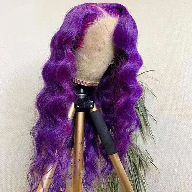 AIMEYA Fashion Body Wave Synthetic Lace Front Wigs For Women Heat Resistant Fiber Hair Long Purple Wig Daily Use