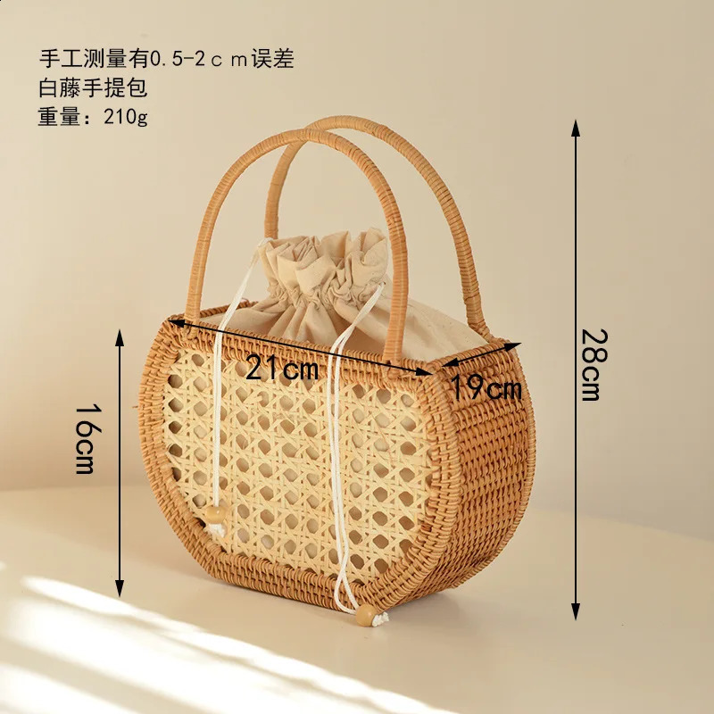 Leisure Hollow Lattan Basket Bag Willow Womens Handbag Handmade Summer Beach Straw Mini Bucket 240913