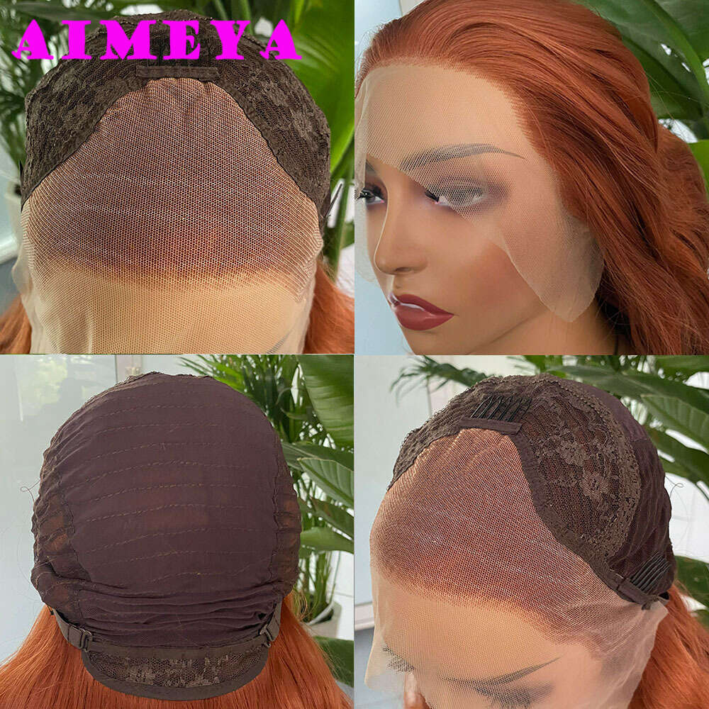 AIMEYA Copper Synthetic Lace Front For Women Natural Haire Long Loose Wave Wig Daily Use Cosplay Heat Resistant Fiber