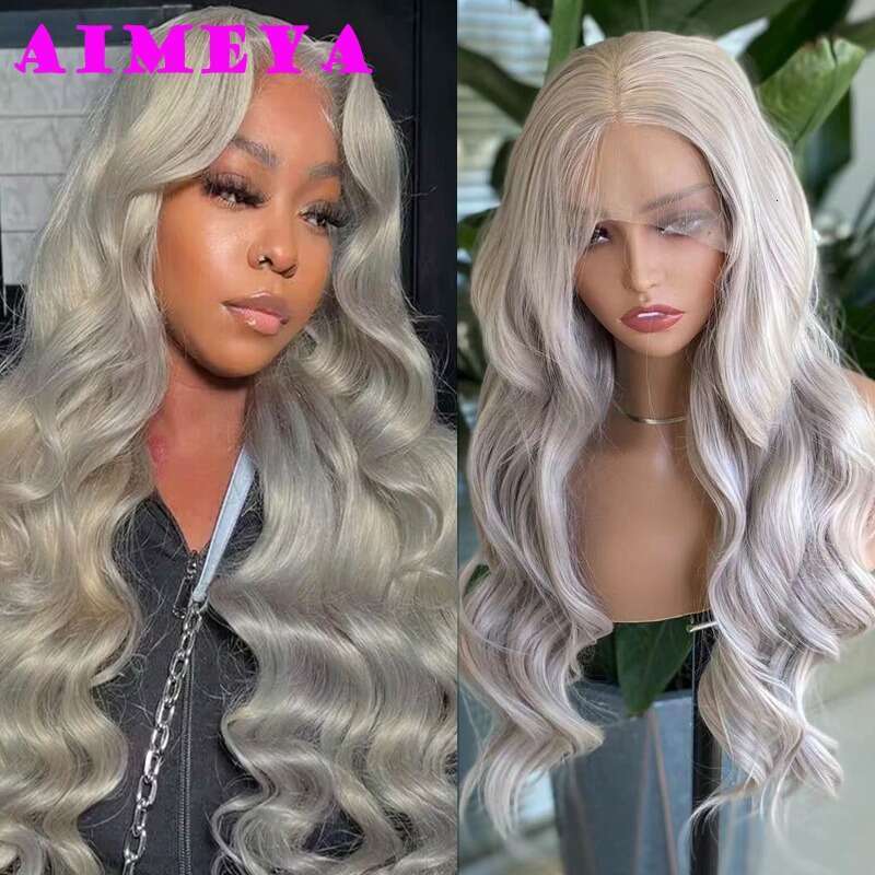AIMEYA Ash Blonde Front Wig Long Body Wave Synthetic Lace Hair Natural Haire Heat Resistant Fiber Daily Use Cosplay Wigs