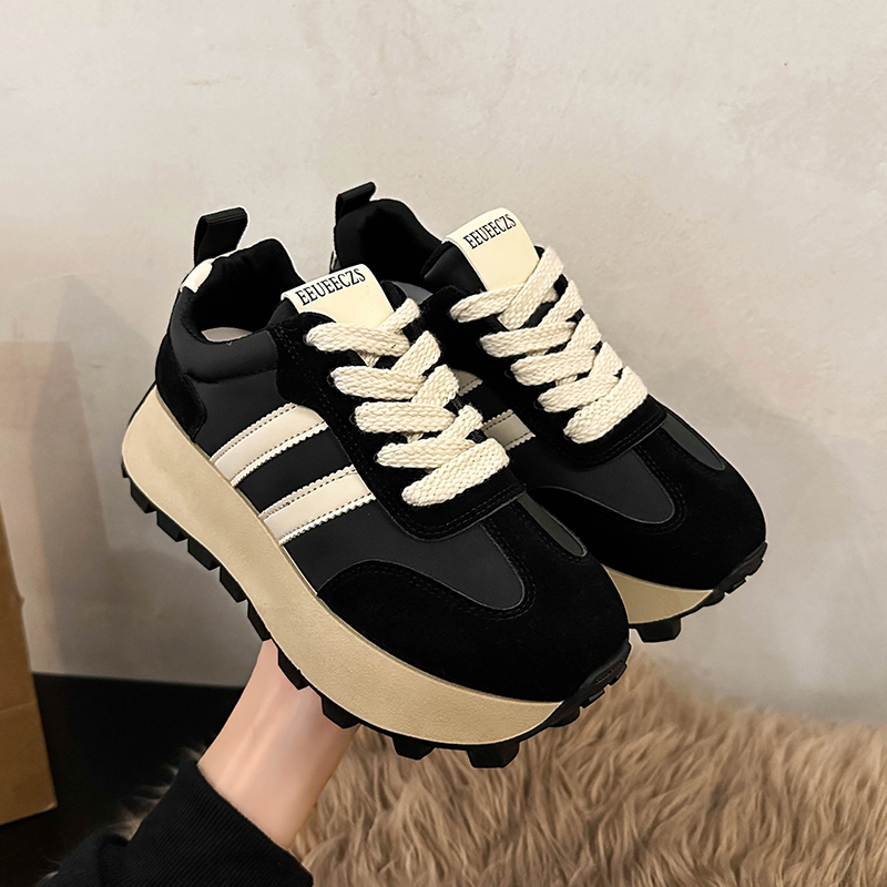 New Black Women Platform Casual Sneakers Vintage Versatile Thick Sole Dad's Fashion Designer Vulcanize Shoes