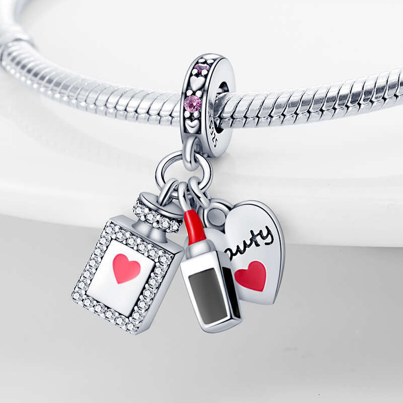 925 Sterling Silver Butterfly Crown Pink Perfume Bottle Charms Beads Fit Original Bracelets DIY Jewelry Gifts