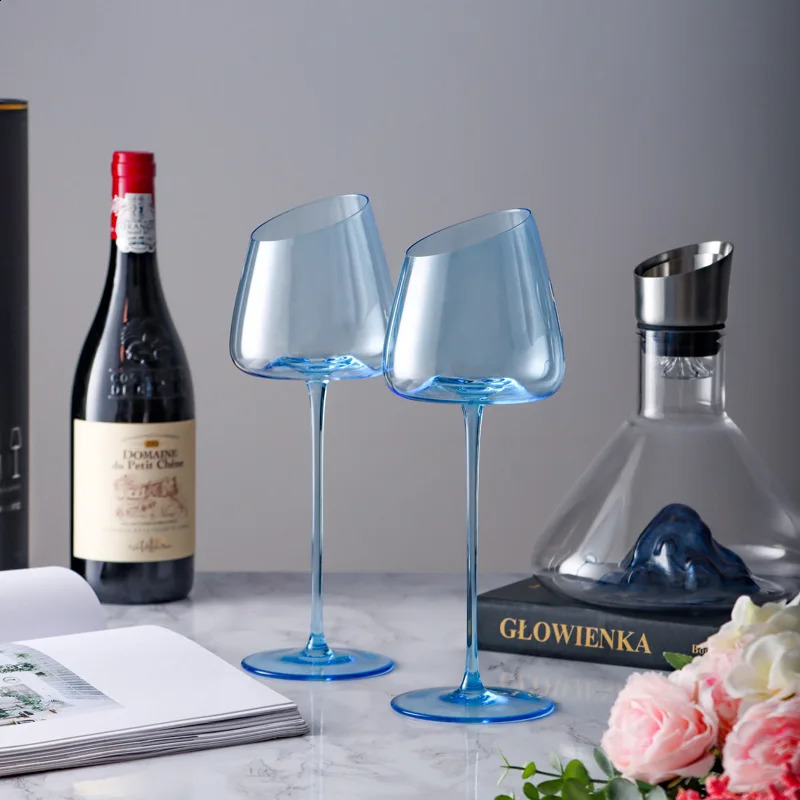 French Pink Flamingo Wine Glasses Set Crystal Glass Goblet Creative Inclined Mouth Concave Bottom Clear Champagne Wine Cup Blue 240913