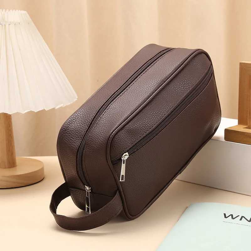 Men Waterproof Travel Toiletries Storage Bag PVC Lychee Pattern Cosmetic Bag Portable Makeup Organiser Male Zipper Handbags Z240914