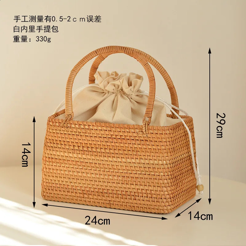 Leisure Hollow Lattan Basket Bag Willow Womens Handbag Handmade Summer Beach Straw Mini Bucket 240913