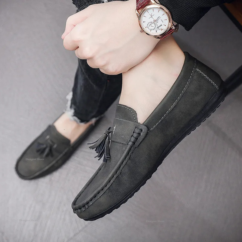 Shoes Men's Douban Casual Single Shoes Leather Shoes Low Hemp Set Feet Tassel Trendy One Step Driving Shoes Free Of Mail