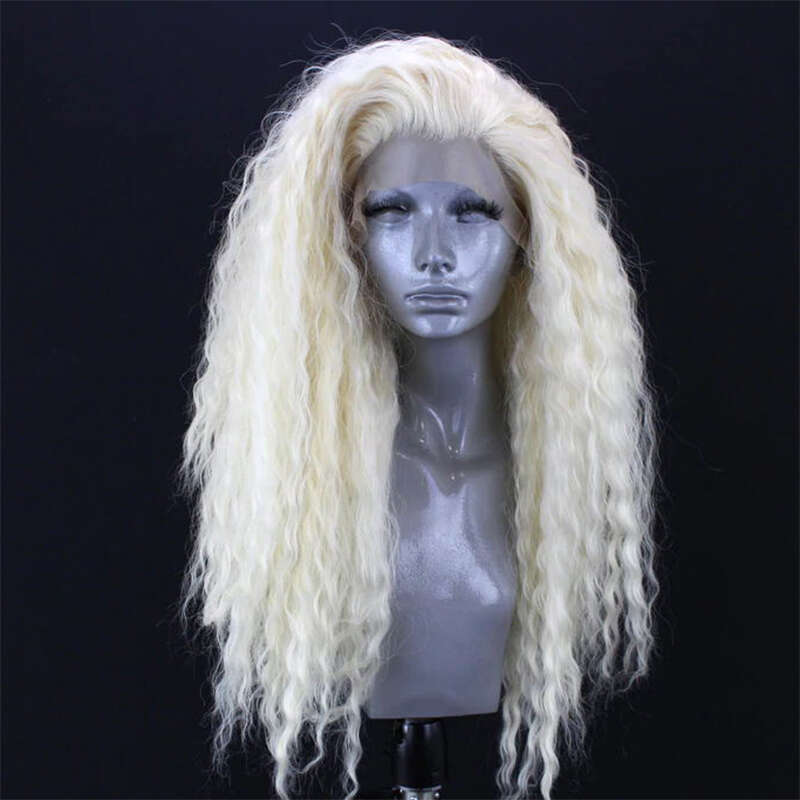 Synthetic Front Honey Blonde 10% Human Hair Loose 180 Thick Density Curly Lace Wig Heat Resistant Fiber