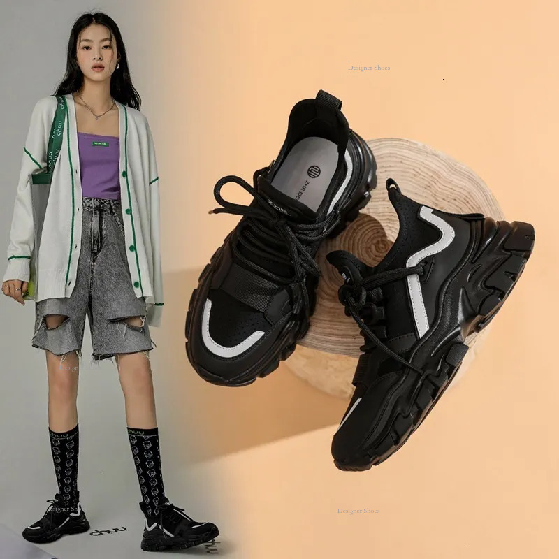 Top Women's High Thick Sole Dad 2024 New Spring And Autumn Show Feet Small Plush Sports Black Shoes