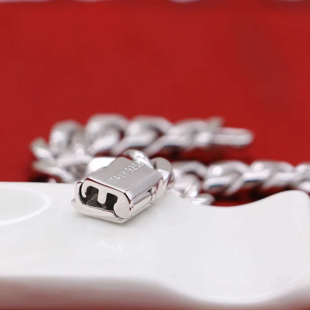 100% 925 silver bracelet mens classic 10MM Cuban chain hip-hop rock style accessories exquisite jewelry safety buckle with gift box W240914