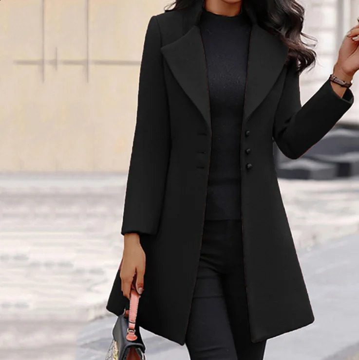 2023 European and American Cross border AutumnWinter Item Collar for slimming solid color womens woolen coat 240905