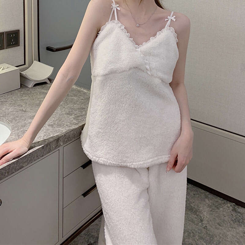 Winter Coral Fleece 3Pcs Pamas Set Women Sleepwear Flannel Long Sleeve Top Trouser Sleep Suit Casual Pyjamas Home Clothes
