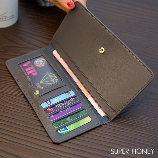 Ins minimalist ultra-thin long women's PU 2024 new style temperament buckle multi card soft leather wallet
