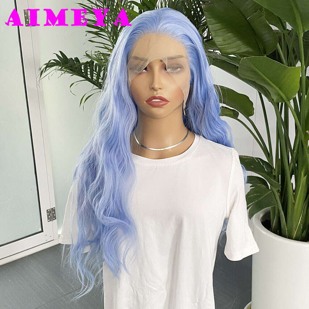 Light Blue Synthetic Front For Women Natural Haire Lace Wigs Loose Curly Wig Daily Use Cosplay Heat Resistant Fiber