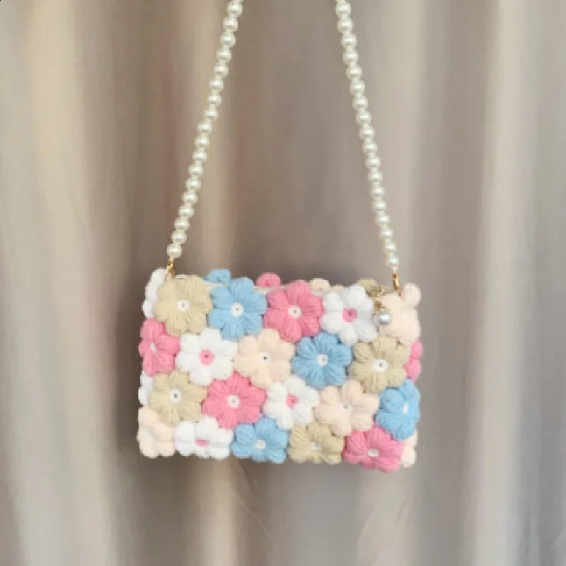 Hand woven wool backpack handbag beautiful flowers crochet hook bag easy to move and store 240913
