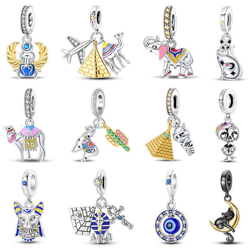 925 Sterling Silver Pyramid Evil Eye Bastet Charms Beads Fit Original Bracelets Fine DIY Party Jewelry