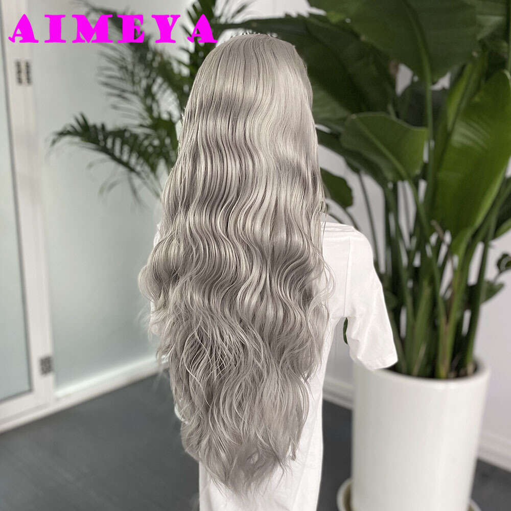 New Sier Synthetic Lace Front For Women Natural Haire Light Grey Loose Curly Wig Daily Use Cosplay Heat Resistant Fiber