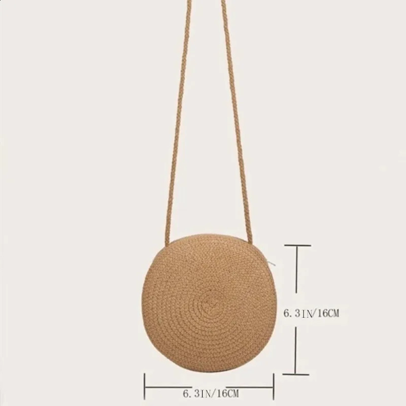 Minimalist Straw Bag Round Crossbody Purse Women Shoulder Vocation Style Handbag 240914