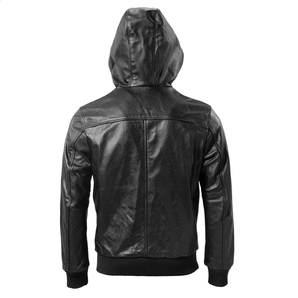 Mens leather jacket hoodie soft natural denim genuine mens clothing spring and autumn free delivery 240913