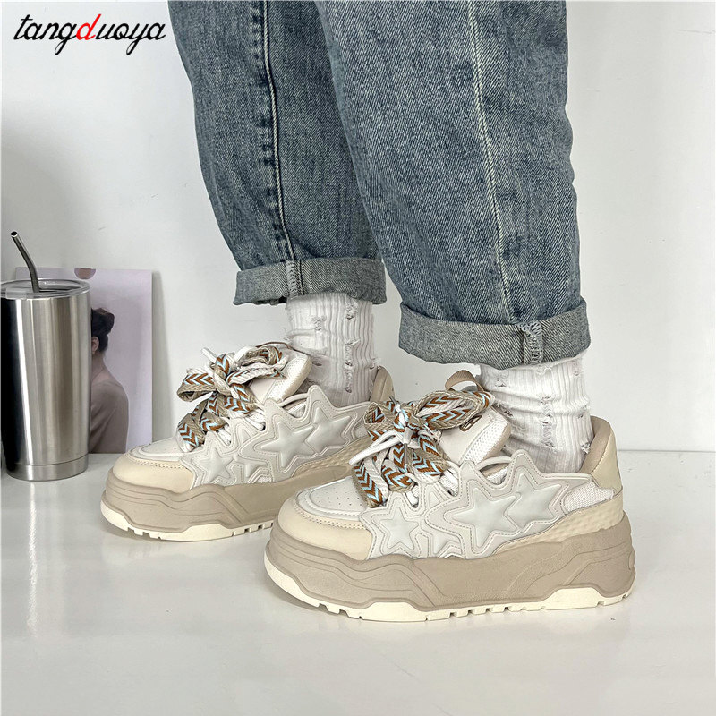 White black Platform Sports Shoes cute star Sneakers Women Fashion Casual Tennis shoes Haruku Thick-sole Vulcanized shoe