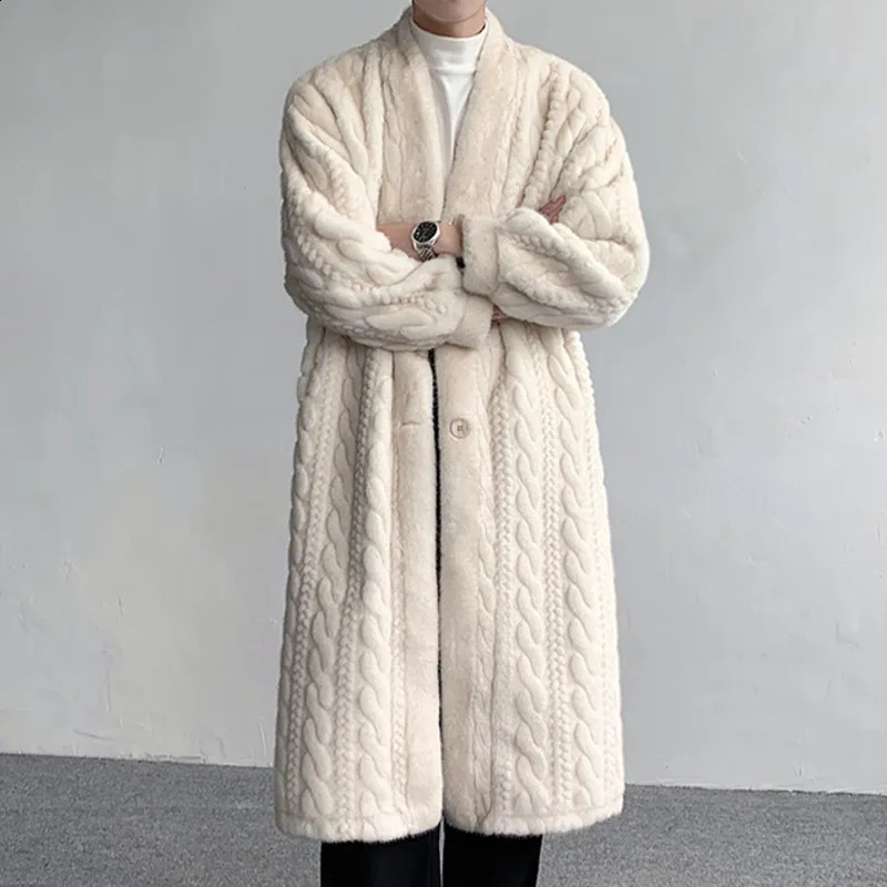 IEFB Fashion Mens Long Fur Coat Threedimensional Fried Dough Twists Bathrobe Style Mink Suede Autumn Outwear 9C3602 240905