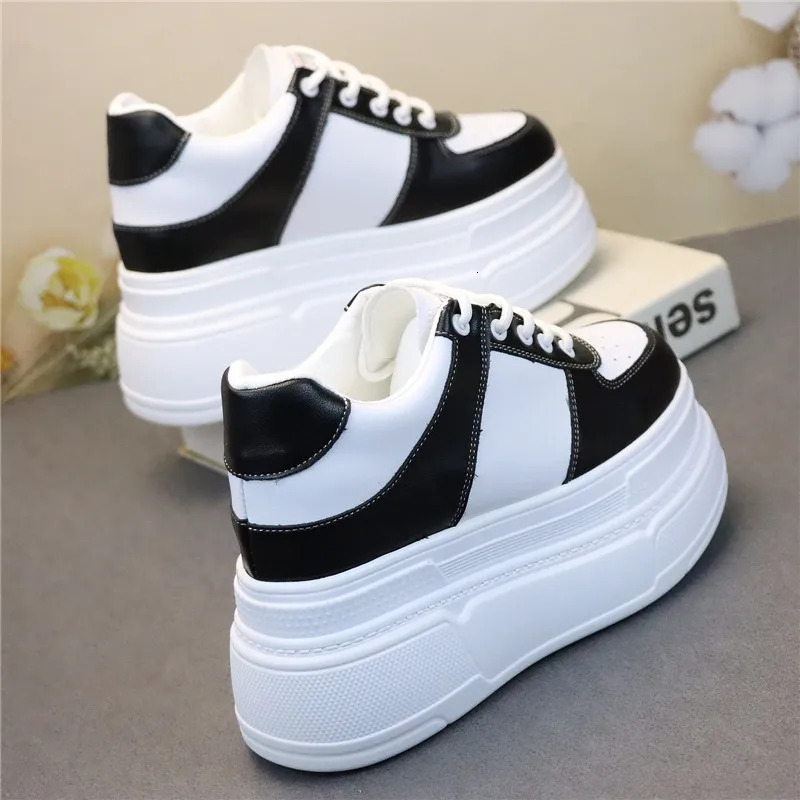 10CM 12CM Genuine Leather Spring Autumn Chunky Sneakers Ins Women Summer White Hidden High Heels Platform Wedge Shoes