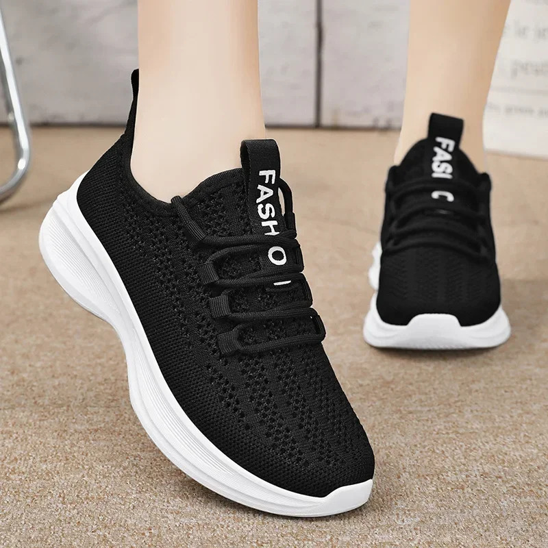 Women's casual mesh breathable lace up vulcanized shoes, women's platform comfortable sports shoes