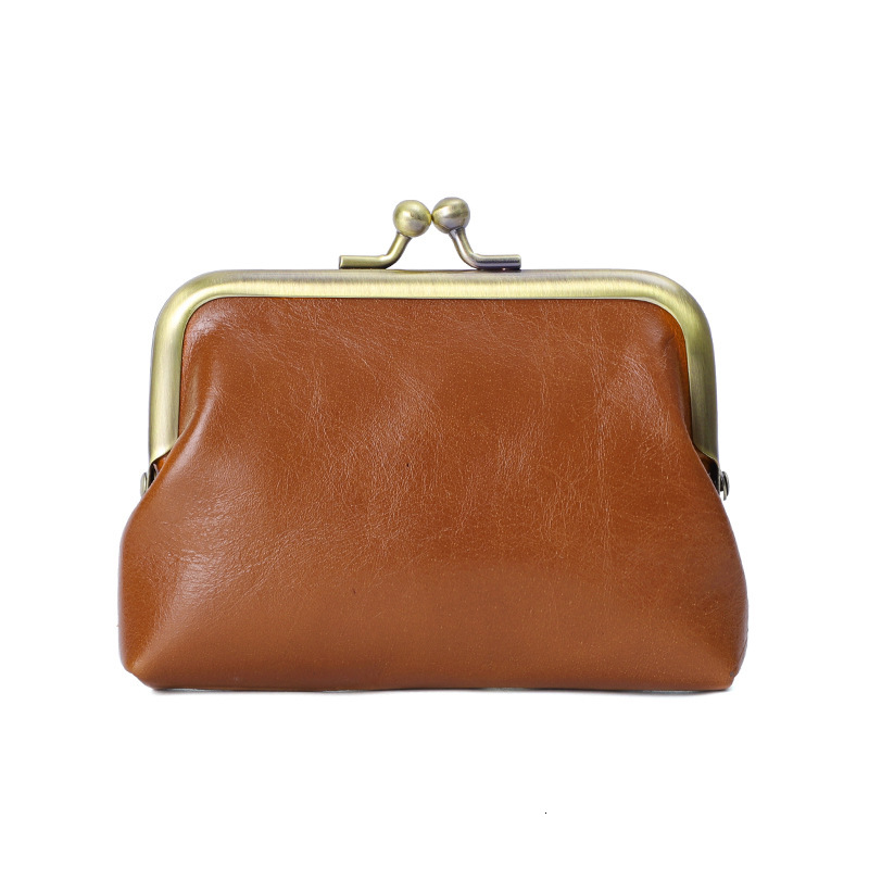 2024 New Change Head Layer Oil Wax Skin Mini Storage Mouth Gold Coin Bag Genuine Leather Zero Wallet