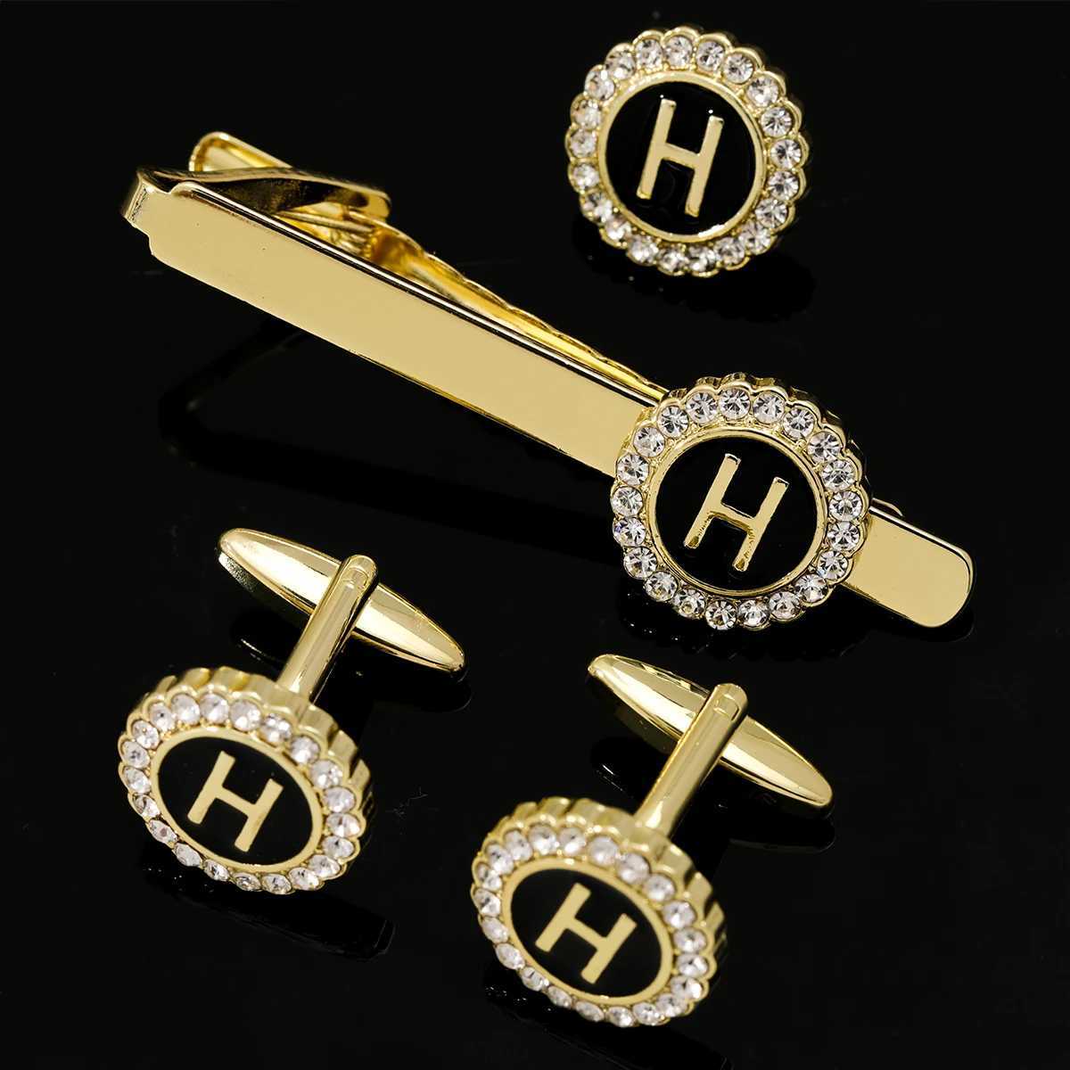 26 Letters Capital Initial A-D-G-Z Tie Clip with Crystal Pattern Surrounding Gold Suitable for Boys Business Official Jewelry Gifts W240914
