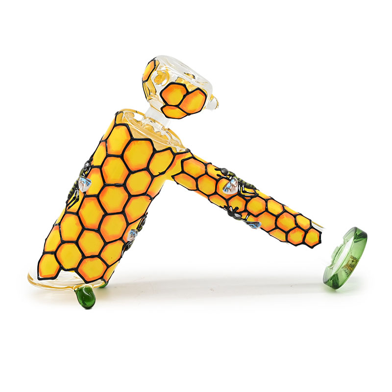 7.9in,Glass Hammer Pipe With Bee Glass Bong Patchwork,Borosilicate Glass Water Pipe,Glass Hookah,Hand Painted,Holiday Gifts,Home Decorations,Smoking A