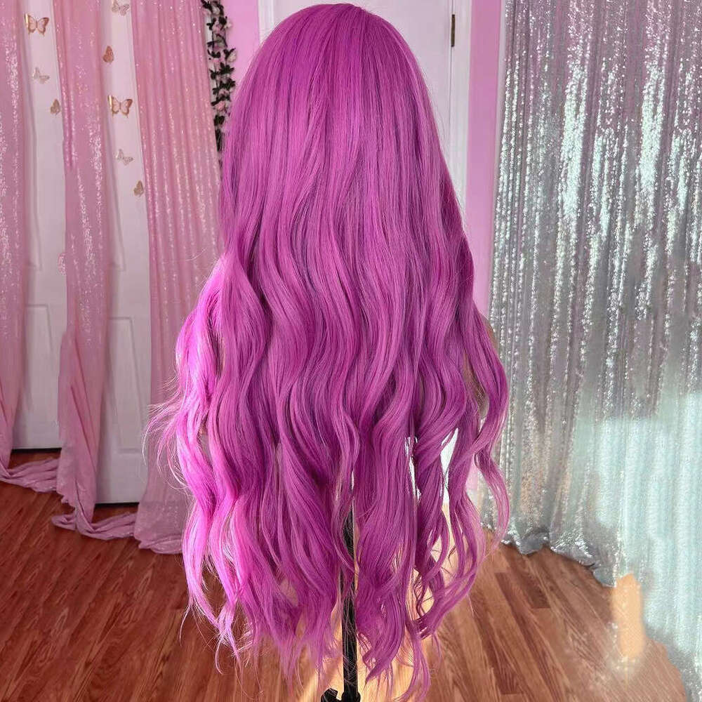 AIMEYA Pink For Women Long Body Wave Lace Front Wigs Heat Resistant Synthetic Rose Red Wig Daiy Use Cosplay