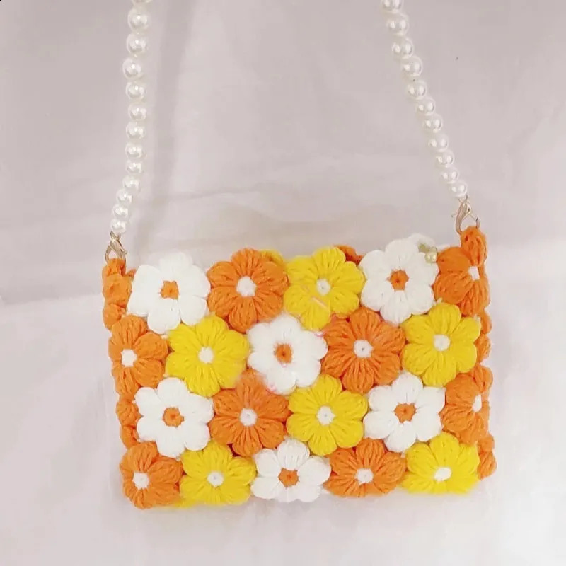 Hand woven wool backpack handbag beautiful flowers crochet hook bag easy to move and store 240913