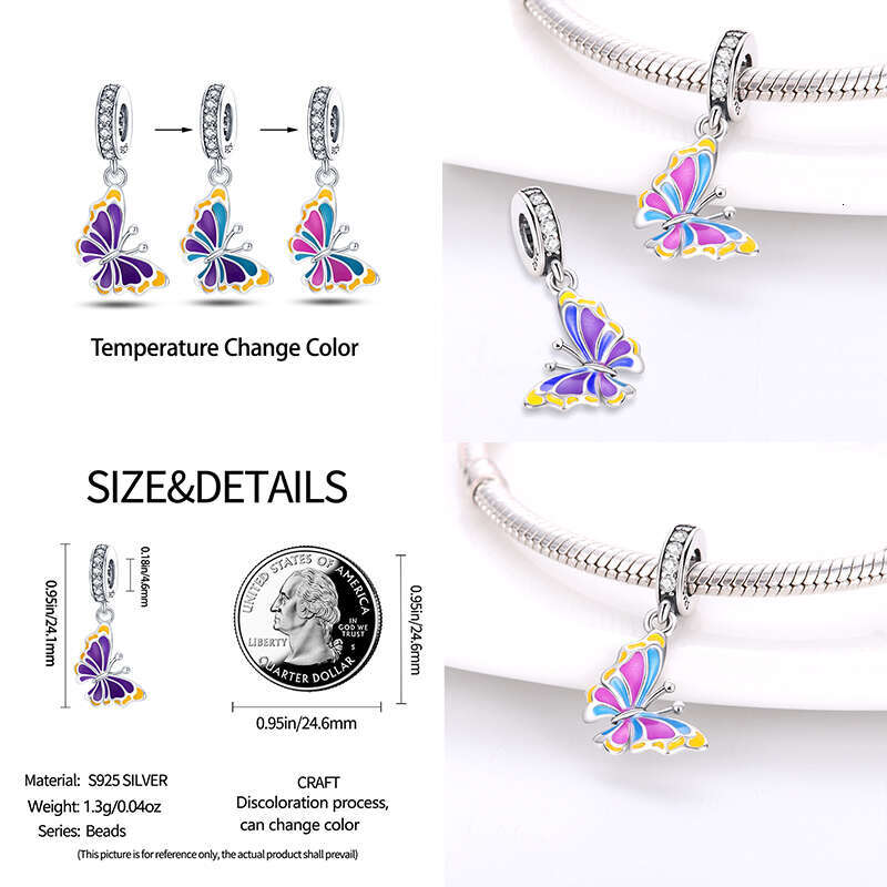 925 Sterling Silver Chameleon Butterfly Change Color Charms Beads Fit Original BraceletsDIY Fine Jewelry Gifts