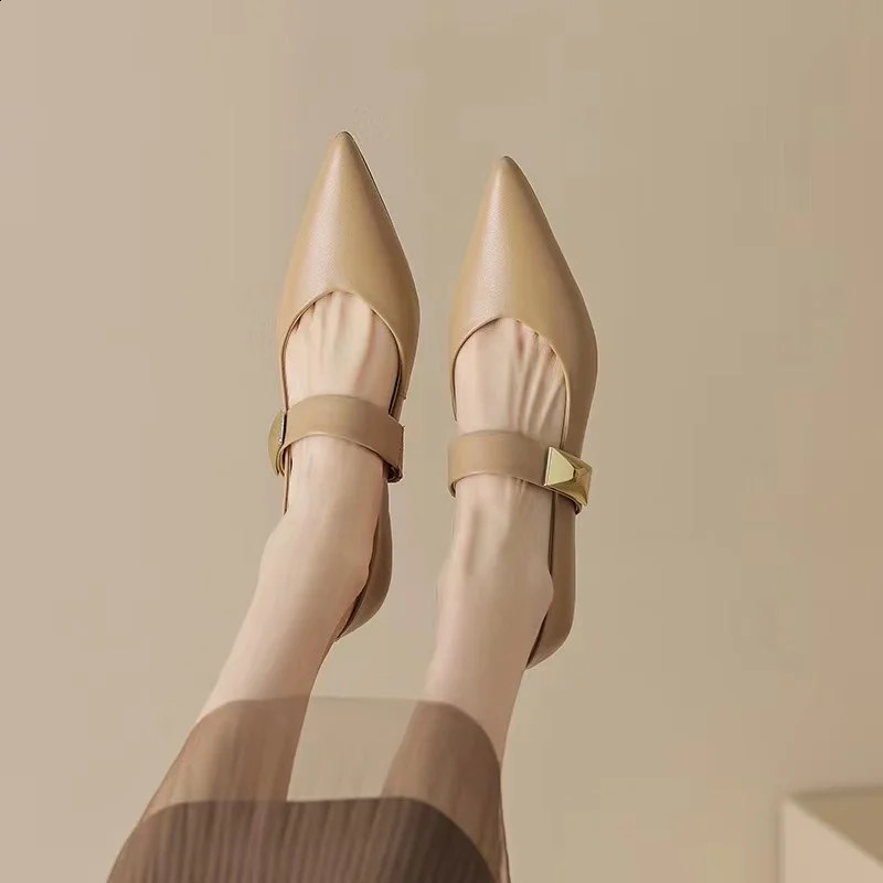 Fashion Womens Mary Jane Shoes Pointed Toe High Heel Stiletto Metallic Trim Elegant Shoes Zapatos Mujer Elegant Ladies 240904