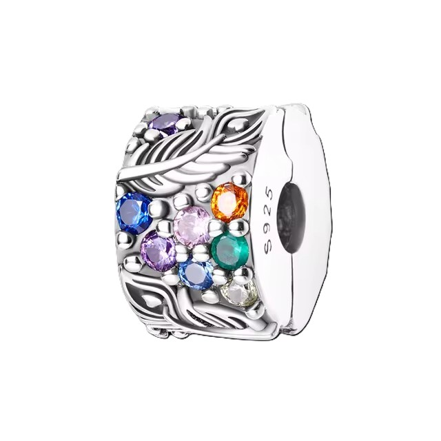 Silver Clasp 925 Sterling Silver CZ pave Clip Charms Daisy Beads Stopper Safety Chain fit Original Bangle Bracelet DIY Jewelry Clip