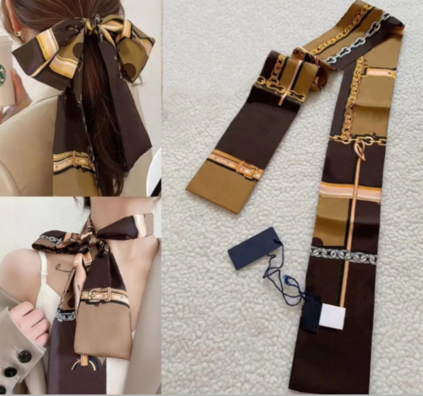 8x120cm Silk Scarf Headband for Women Fashion Long Handle Bag Scarves Shoulder Tote Luggage Ribbon Head Wraps