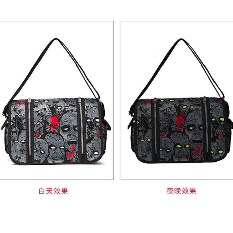 AMZZ Summer New Crossbody American Small Stand Shoulder Large Capacity Skull Head Fluorescent Printed Women's Canvas Bag