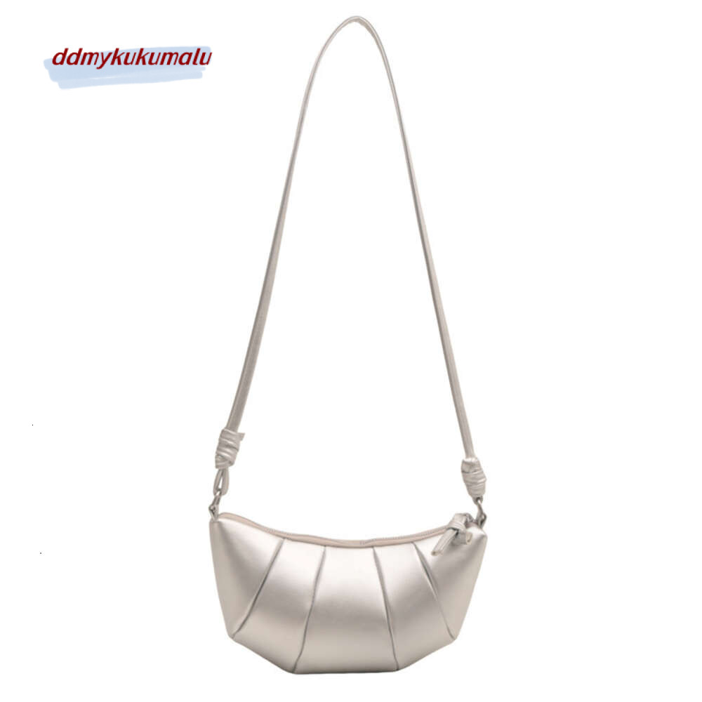 Silver for women 2024 new summer fashion design, niche single shoulder crossbody dumpling bag, cow horn bag H7.20#14 ddmykukumalu