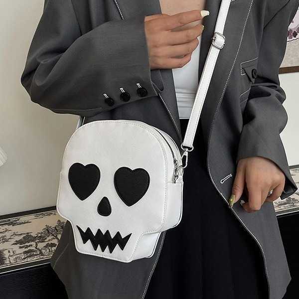 CMM Personalized Fashion Bag for Women Trendy Cool Skull Small Round Bag Versatile Halloween Single Shoulder Crossbody Bag